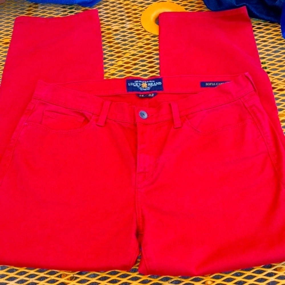 Lucky Brand Jeans Sofia Capri Skinny Mid Rise Red Denim Jeans  14 / 32 Ankle
